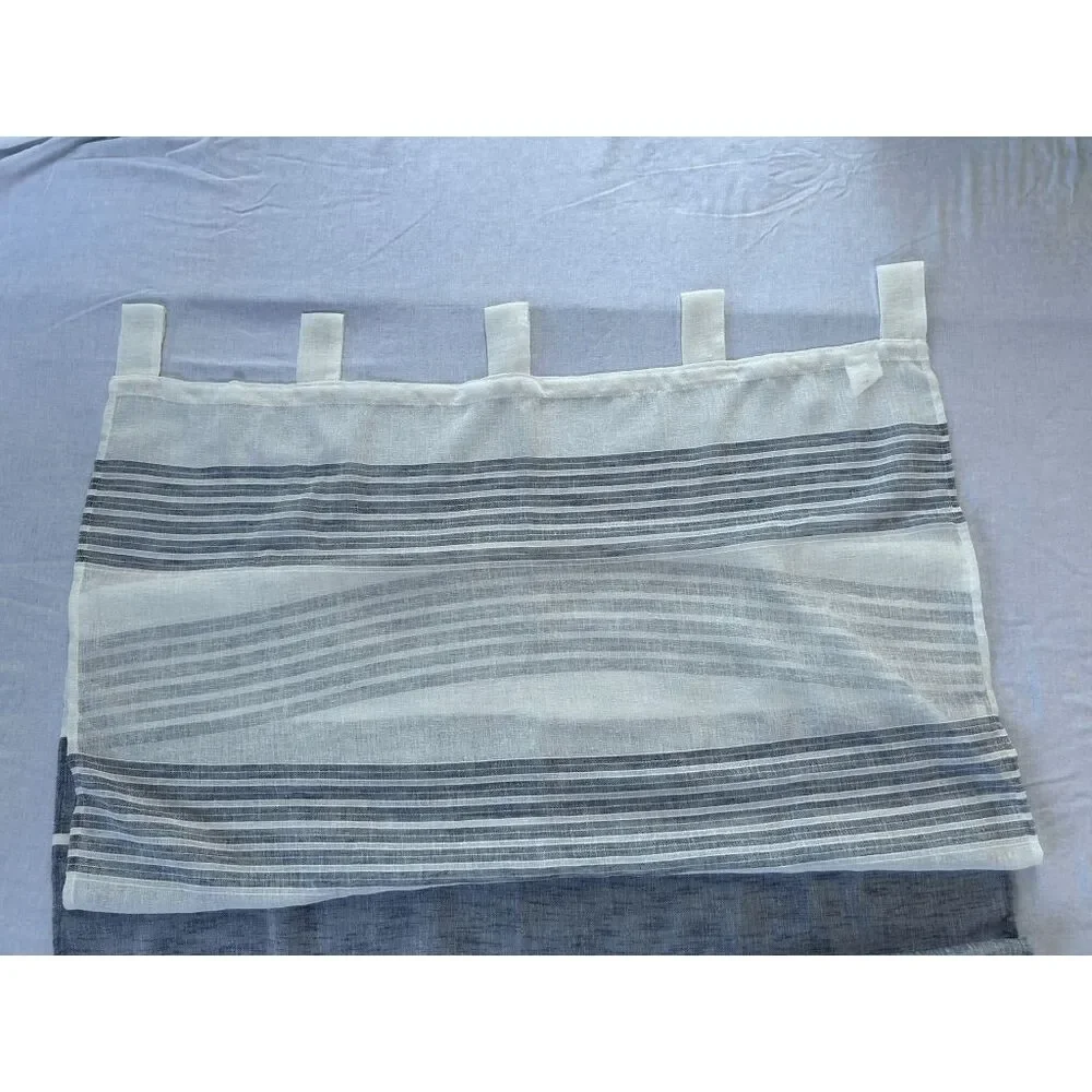 Nicole Miller New York Sheer Tab Blue/White Stripe Long Curtains Panels, 84x37